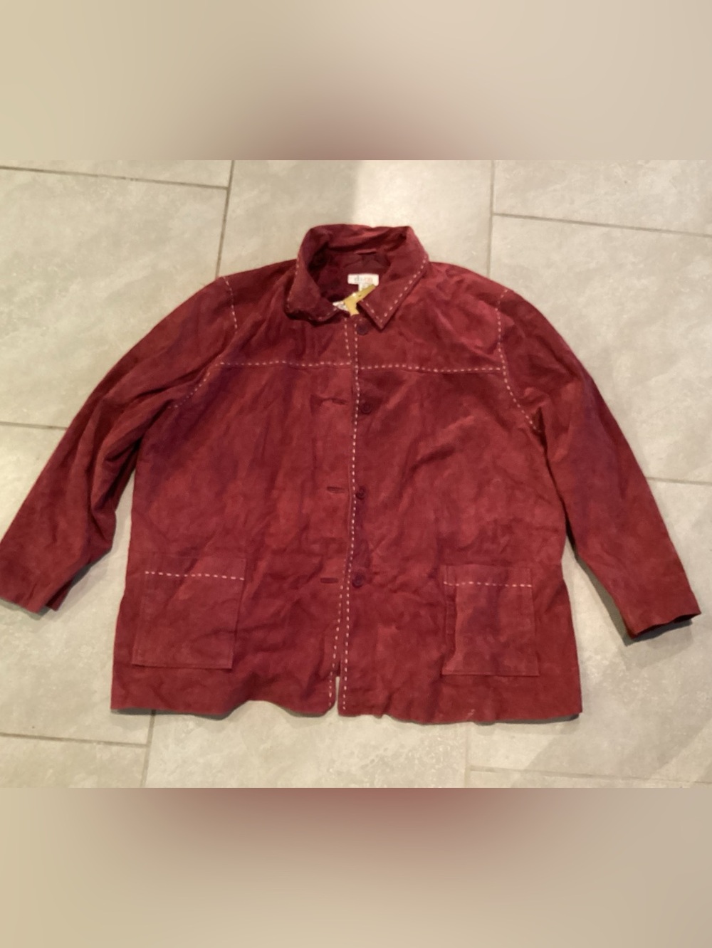 Burgundy Leather Button-Front Jacket - Picture 6 of 7